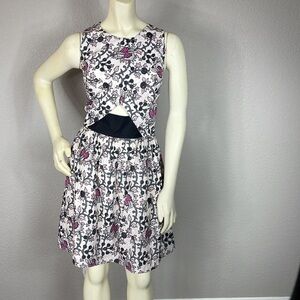 Thakoon Floral Embroidered Waist Cut Out Mini Dress Black White Pink Sz 10